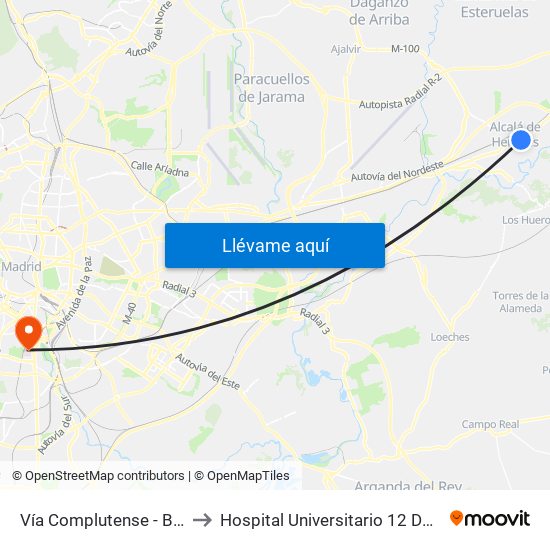 Vía Complutense - Brihuega to Hospital Universitario 12 De Octubre. map