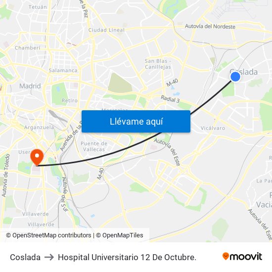 Coslada to Hospital Universitario 12 De Octubre. map
