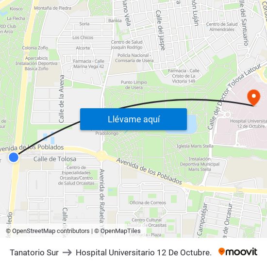 Tanatorio Sur to Hospital Universitario 12 De Octubre. map