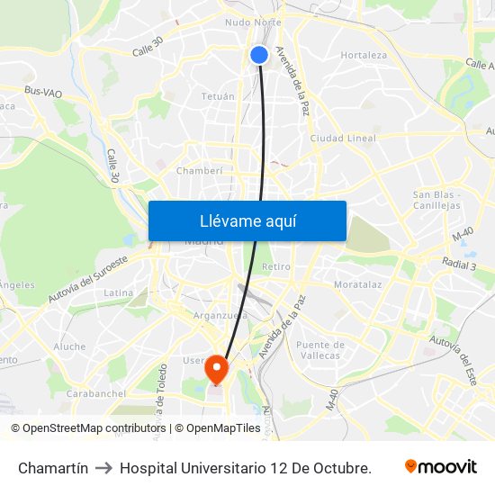 Chamartín to Hospital Universitario 12 De Octubre. map
