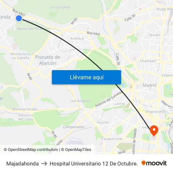 Majadahonda to Hospital Universitario 12 De Octubre. map