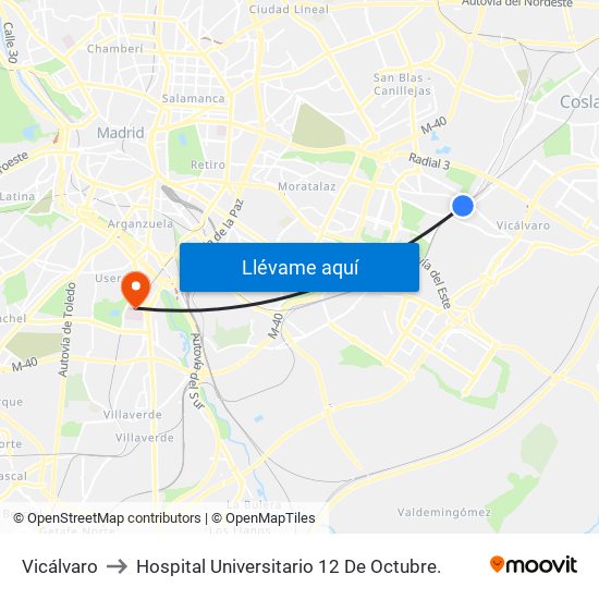 Vicálvaro to Hospital Universitario 12 De Octubre. map