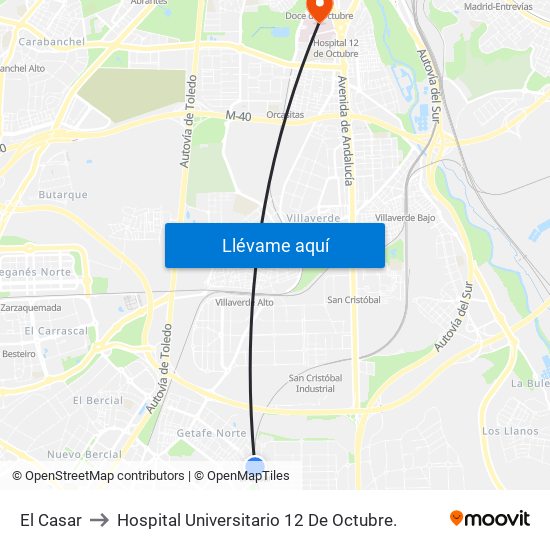 El Casar to Hospital Universitario 12 De Octubre. map