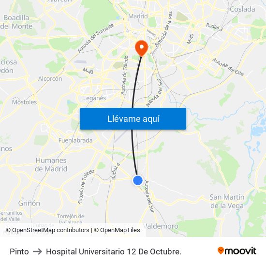 Pinto to Hospital Universitario 12 De Octubre. map
