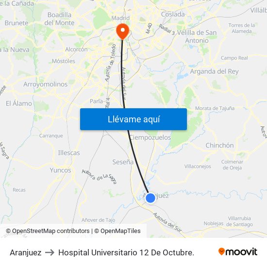 Aranjuez to Hospital Universitario 12 De Octubre. map