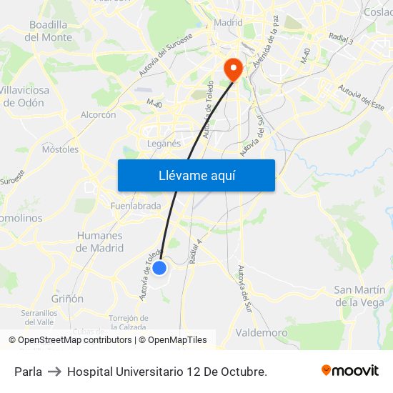 Parla to Hospital Universitario 12 De Octubre. map