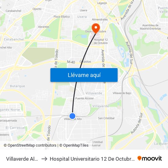 Villaverde Alto to Hospital Universitario 12 De Octubre. map