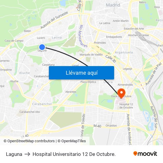 Laguna to Hospital Universitario 12 De Octubre. map