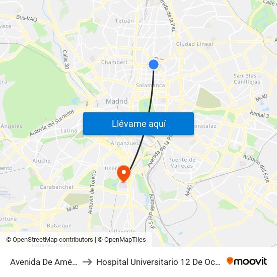 Avenida De América to Hospital Universitario 12 De Octubre. map