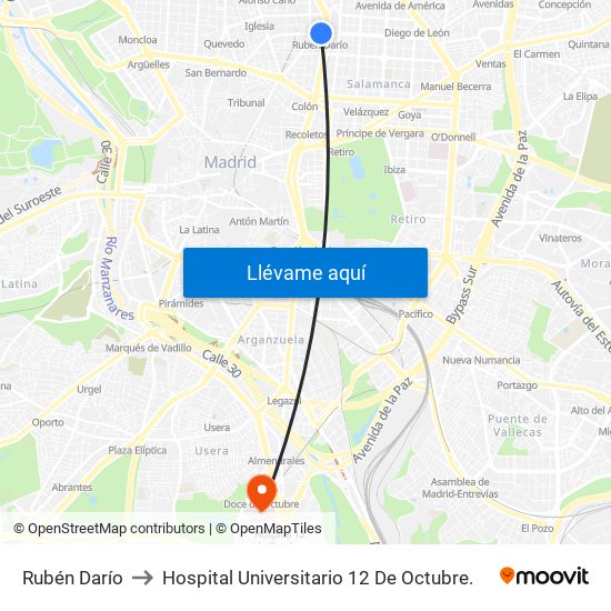 Rubén Darío to Hospital Universitario 12 De Octubre. map