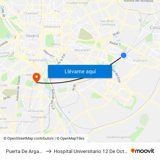 Puerta De Arganda to Hospital Universitario 12 De Octubre. map