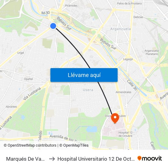 Marqués De Vadillo to Hospital Universitario 12 De Octubre. map