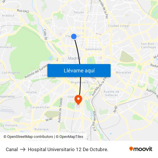 Canal to Hospital Universitario 12 De Octubre. map