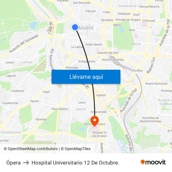 Ópera to Hospital Universitario 12 De Octubre. map