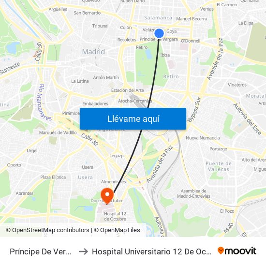 Príncipe De Vergara to Hospital Universitario 12 De Octubre. map