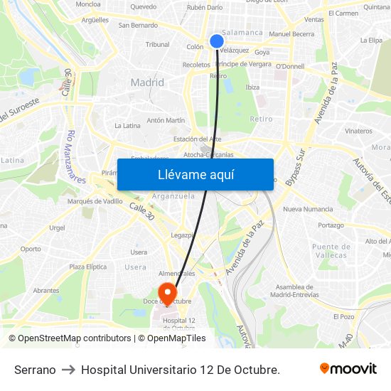 Serrano to Hospital Universitario 12 De Octubre. map