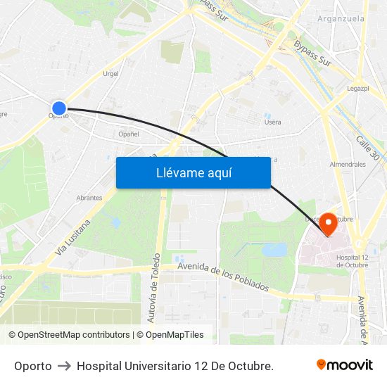 Oporto to Hospital Universitario 12 De Octubre. map