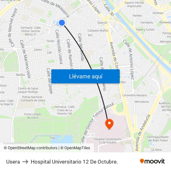 Usera to Hospital Universitario 12 De Octubre. map