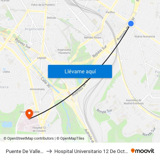 Puente De Vallecas to Hospital Universitario 12 De Octubre. map