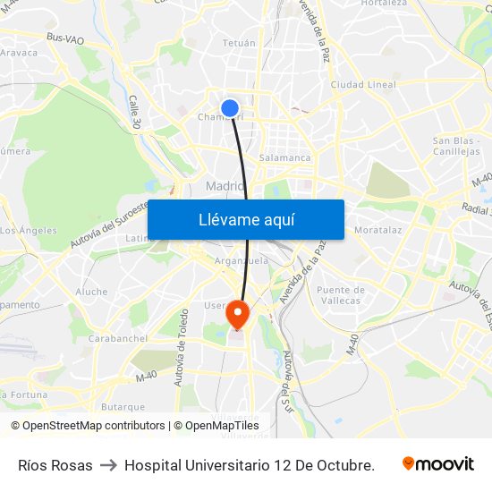 Ríos Rosas to Hospital Universitario 12 De Octubre. map