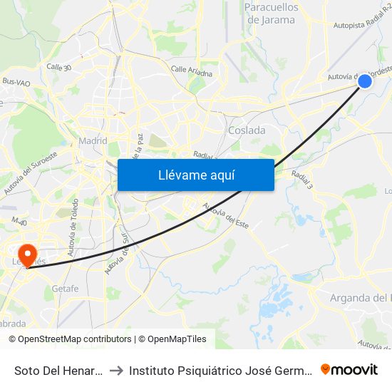 Soto Del Henares to Instituto Psiquiátrico José Germain. map