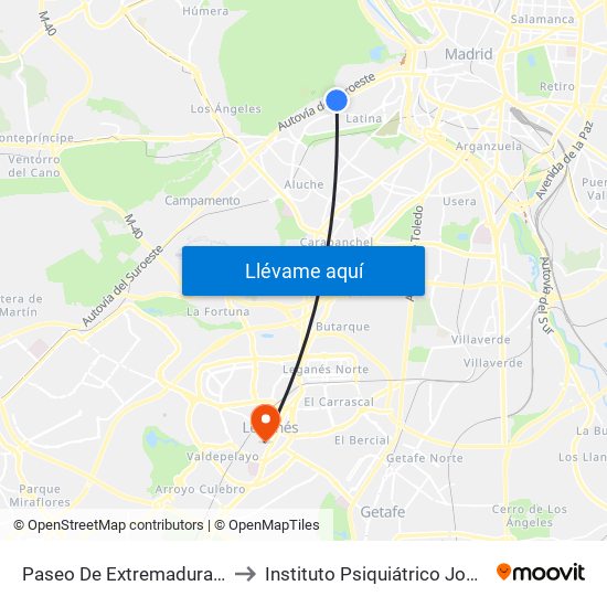 Paseo De Extremadura - El Greco to Instituto Psiquiátrico José Germain. map