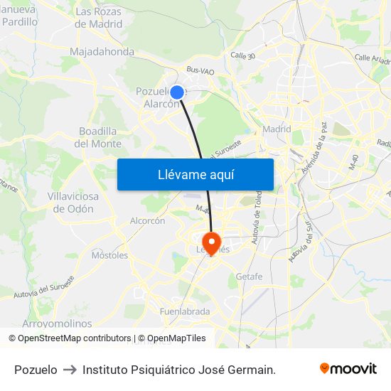 Pozuelo to Instituto Psiquiátrico José Germain. map