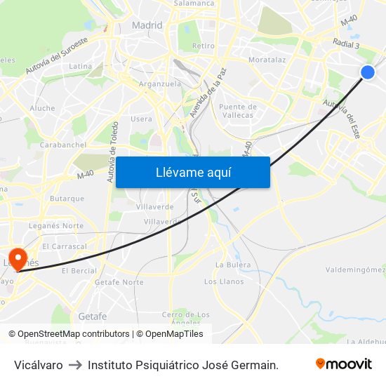 Vicálvaro to Instituto Psiquiátrico José Germain. map