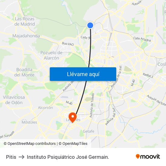 Pitis to Instituto Psiquiátrico José Germain. map