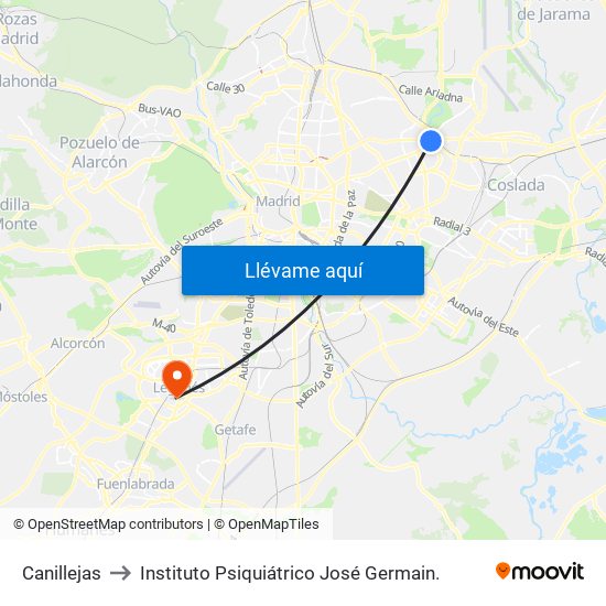 Canillejas to Instituto Psiquiátrico José Germain. map