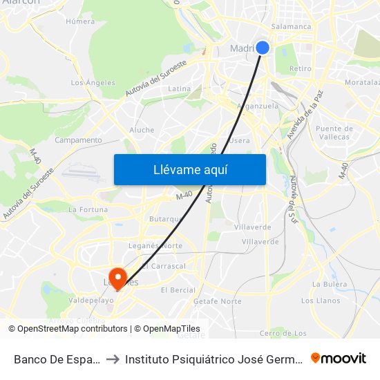 Banco De España to Instituto Psiquiátrico José Germain. map