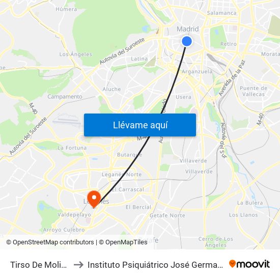 Tirso De Molina to Instituto Psiquiátrico José Germain. map