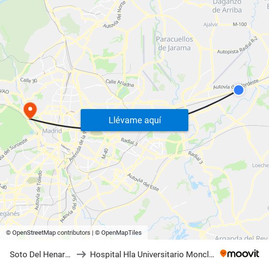 Soto Del Henares to Hospital Hla Universitario Moncloa map