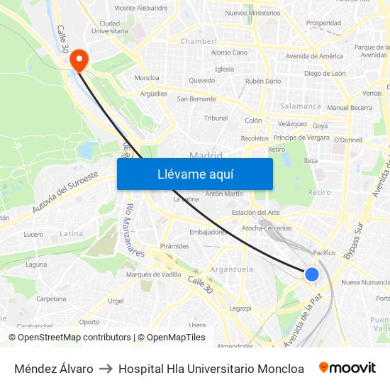 Méndez Álvaro to Hospital Hla Universitario Moncloa map