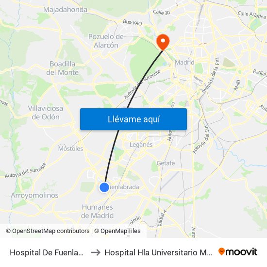 Hospital De Fuenlabrada to Hospital Hla Universitario Moncloa map