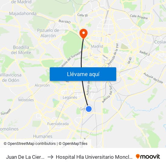 Juan De La Cierva to Hospital Hla Universitario Moncloa map