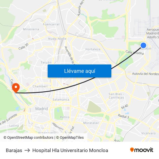 Barajas to Hospital Hla Universitario Moncloa map