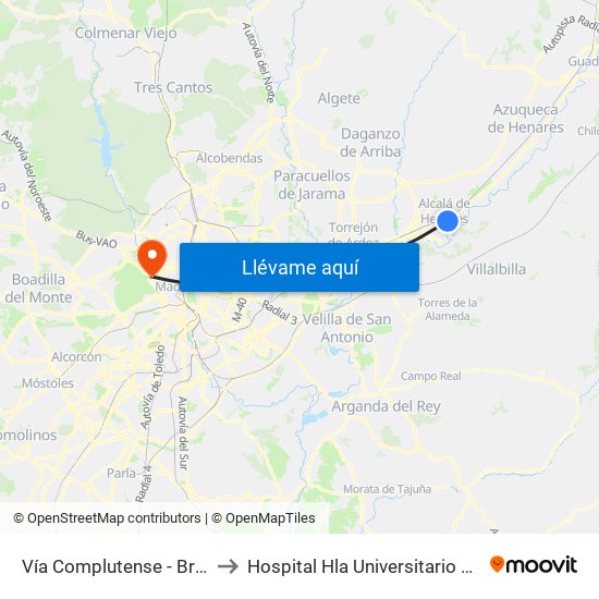Vía Complutense - Brihuega to Hospital Hla Universitario Moncloa map