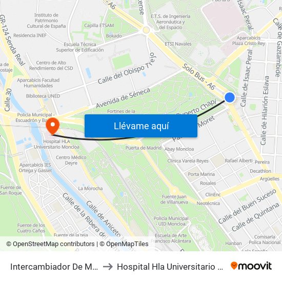 Intercambiador De Moncloa to Hospital Hla Universitario Moncloa map