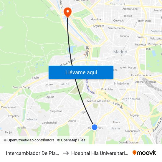 Intercambiador De Plaza Elíptica to Hospital Hla Universitario Moncloa map