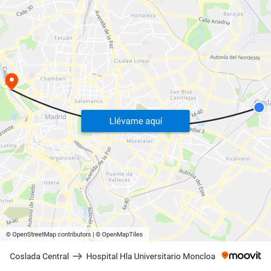 Coslada Central to Hospital Hla Universitario Moncloa map