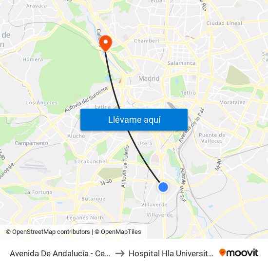 Avenida De Andalucía - Centro Comercial to Hospital Hla Universitario Moncloa map