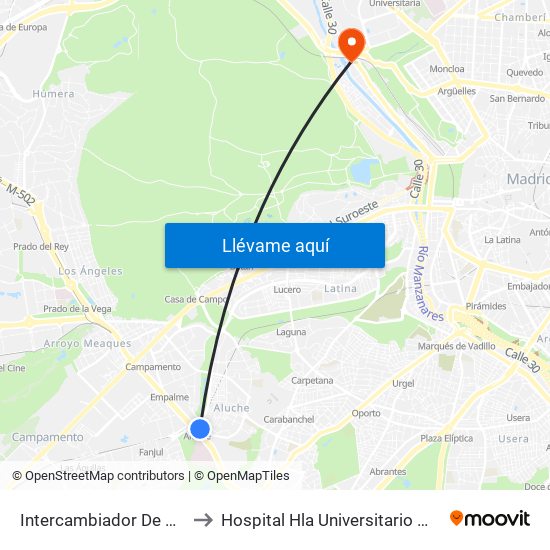 Intercambiador De Aluche to Hospital Hla Universitario Moncloa map