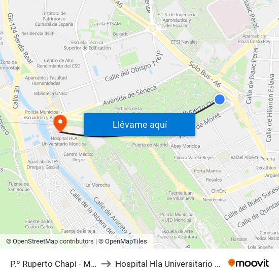 P.º Ruperto Chapí - Moncloa to Hospital Hla Universitario Moncloa map