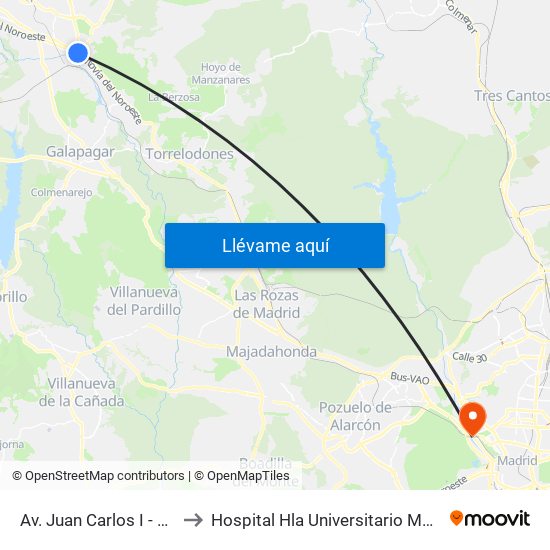 Av. Juan Carlos I - Zoco to Hospital Hla Universitario Moncloa map