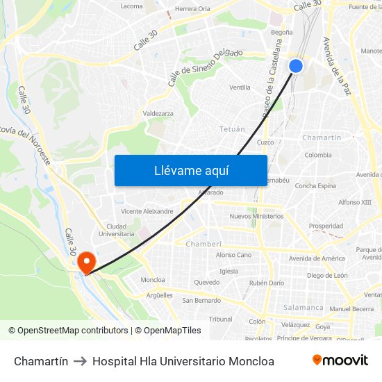 Chamartín to Hospital Hla Universitario Moncloa map