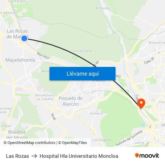 Las Rozas to Hospital Hla Universitario Moncloa map