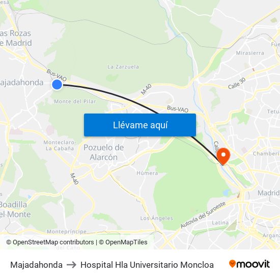 Majadahonda to Hospital Hla Universitario Moncloa map