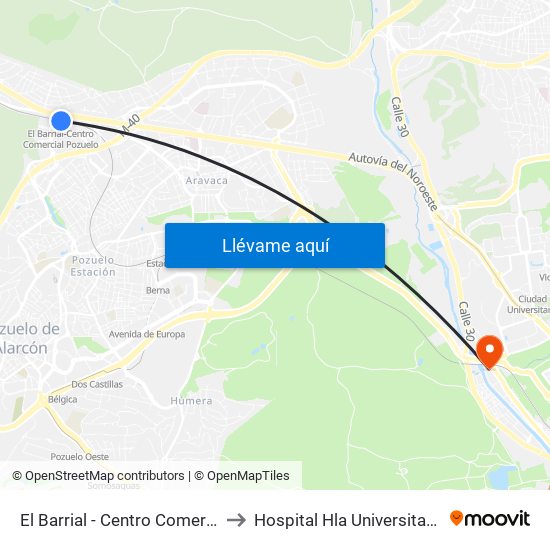El Barrial - Centro Comercial Pozuelo to Hospital Hla Universitario Moncloa map