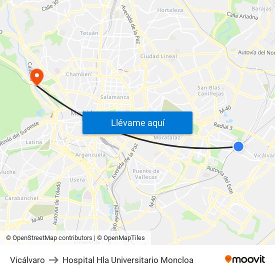 Vicálvaro to Hospital Hla Universitario Moncloa map